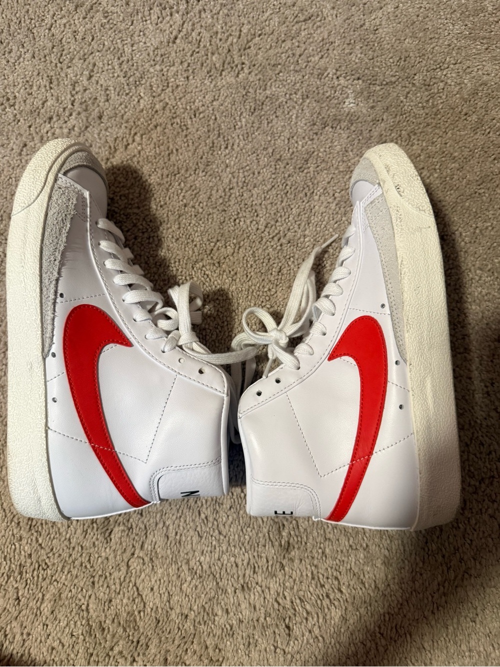 Nike men White High-Top Sneakers with Red and Blue Swoosh